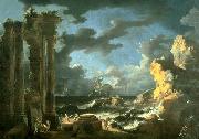 Leonardo Coccorante Port of Ostia During a Tempest painting